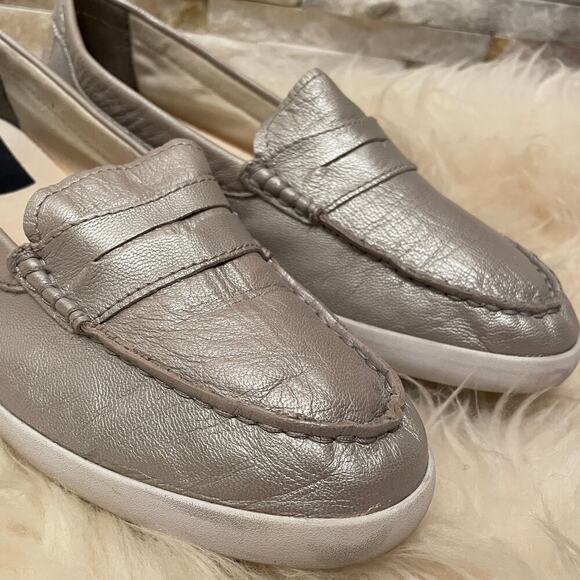 Cole Haan 9.5B Silver Leather Loafers | Grand.OS Comfort, Penny Style, Metallic - Picture 2 of 9